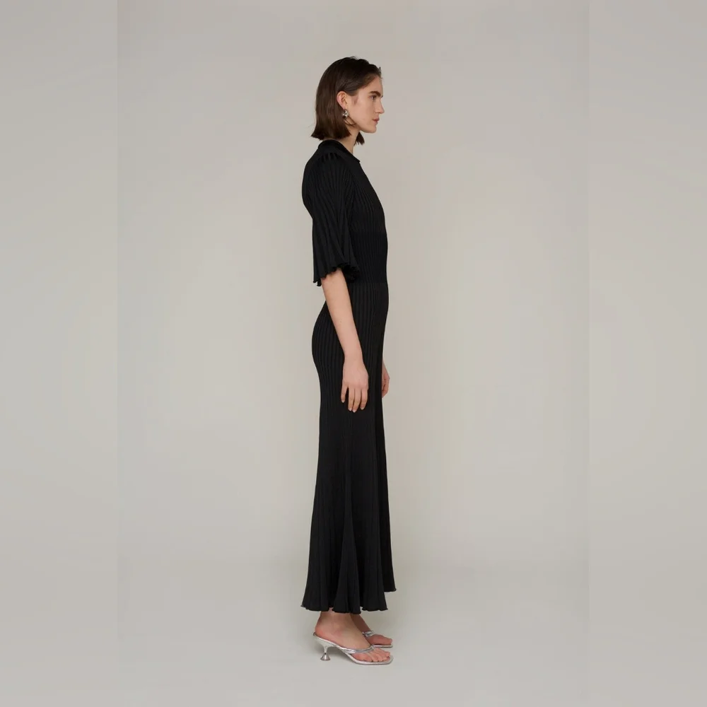 AMYLYNN The Bae Wide Leg Fitted Knit Jumpsuit in Black - Picture 2 of 12